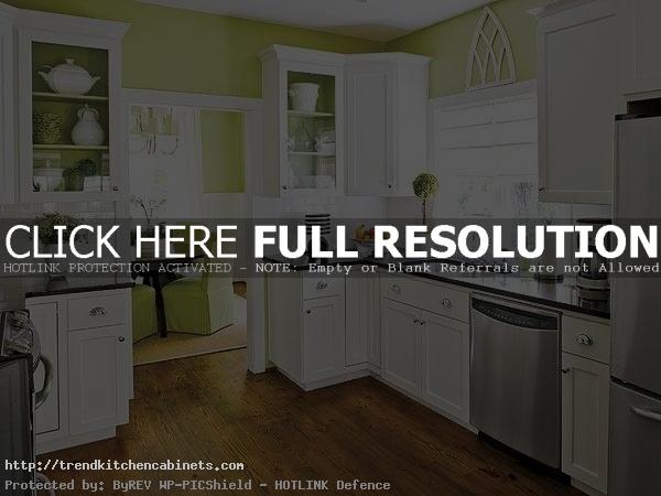 Green Kitchen Ideas with White Kitchen Cabinets And Wooden Floor