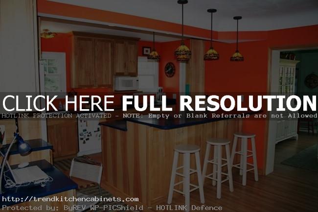Orange Kitchen Colors Ideas With Light Oak Cabinets