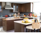 Colored kitchen with brown cabinets will create a harmonized nuance to the surrounding
